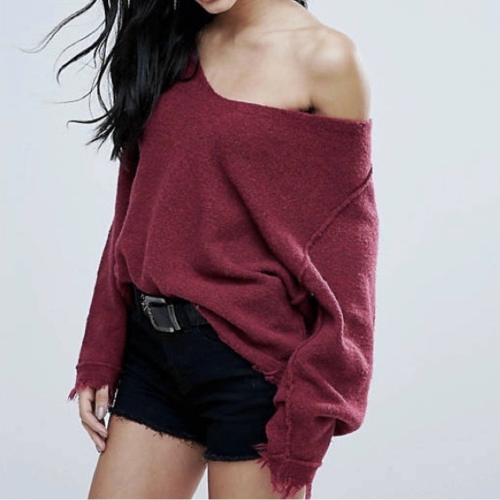 Free People V-Neck Frayed Hem Sweater - Picture 3 of 8